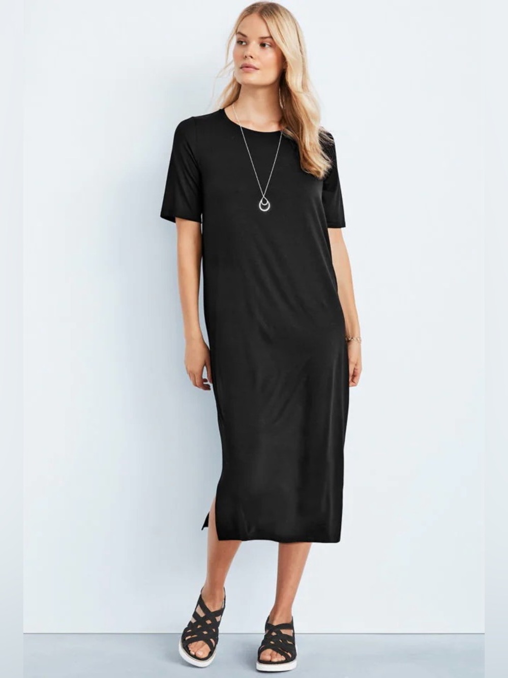 Eileen Fisher Viscose Jersey Crew Neck short Sleeve Dress Size S Oversized NWT